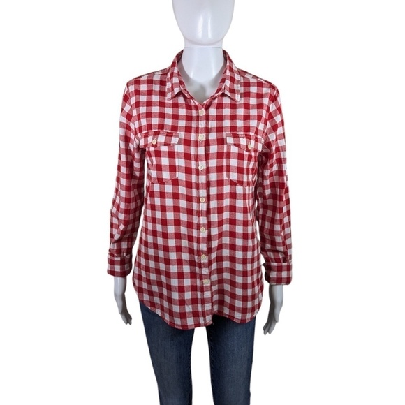 Per Se Red & White Check Button Down Soft Cotton Top Size M - Picture 1 of 4